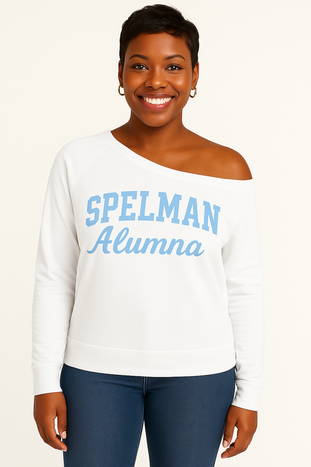 Off the shoulder Spelman Alumna sweatshirt