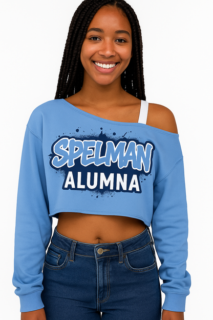 Spelman Off the Shoulder Cropped Graffiti Alumna Sweatshirt