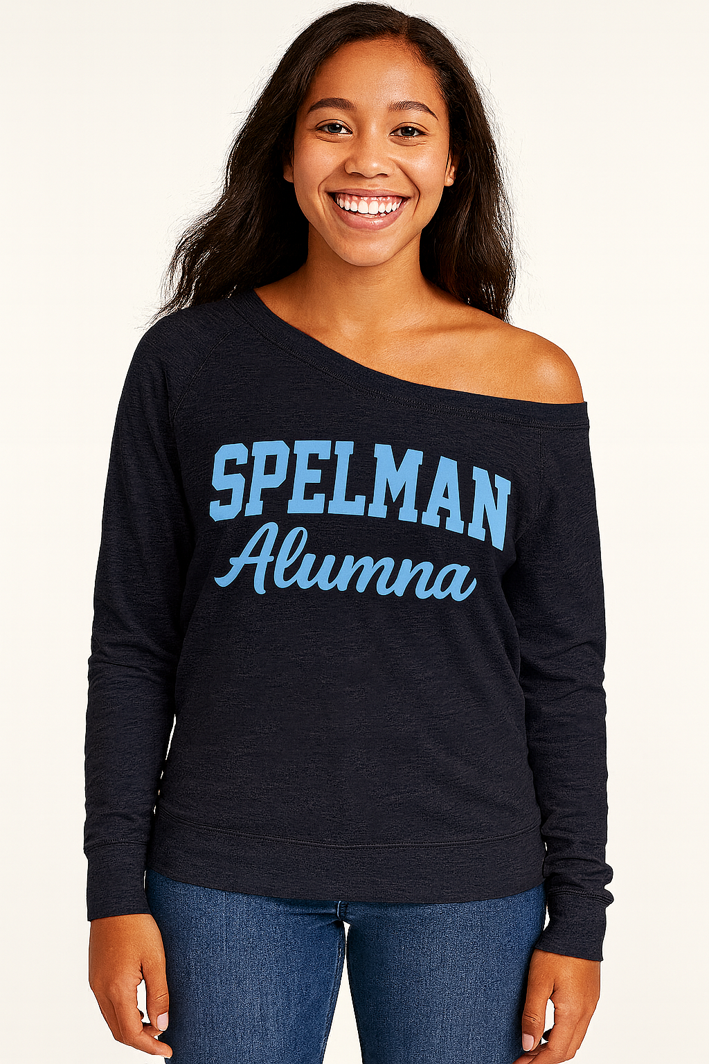 Off the shoulder Spelman Alumna sweatshirt