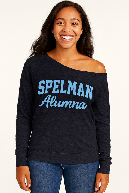 Off the shoulder Spelman Alumna sweatshirt