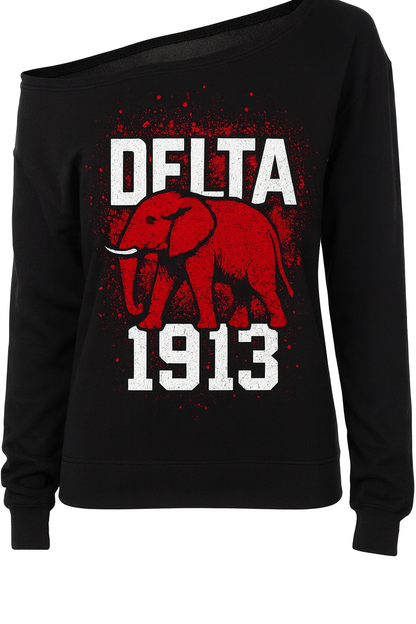 Delta Elephant Off the Shoulder Sweatshirt