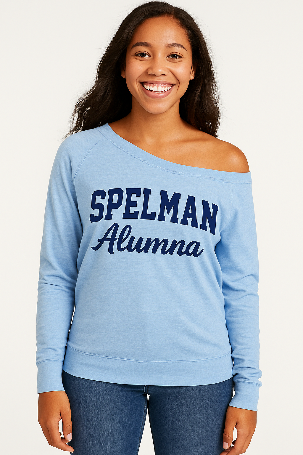 Off the shoulder Spelman Alumna sweatshirt