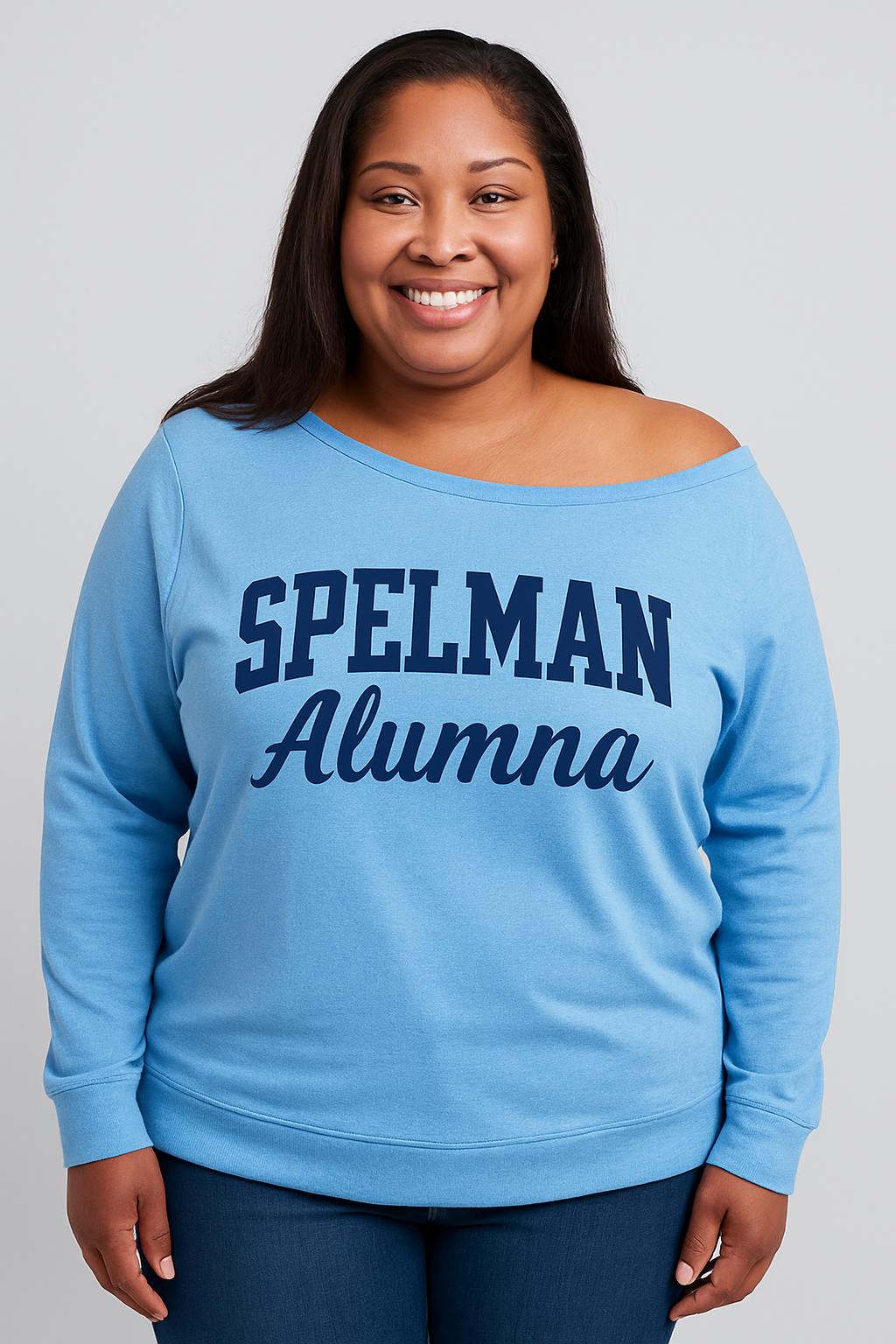 Off the shoulder Spelman Alumna sweatshirt