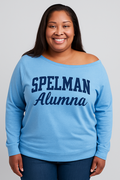 Off the shoulder Spelman Alumna sweatshirt