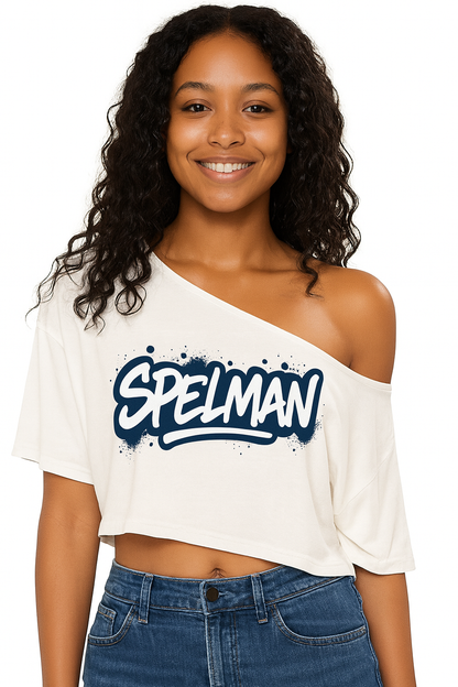 Spelman Graphiti off the shoulder t-shirt