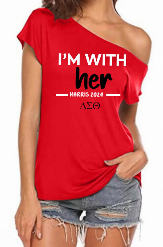 Delta I'm With Her Kamala Harris off the shoulder tshirt