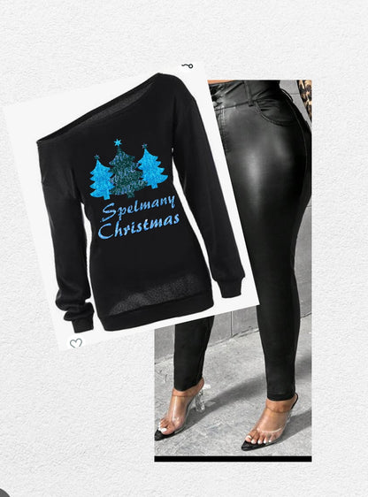 Spelmany Christmas Off the Shoulder Sweatshirt