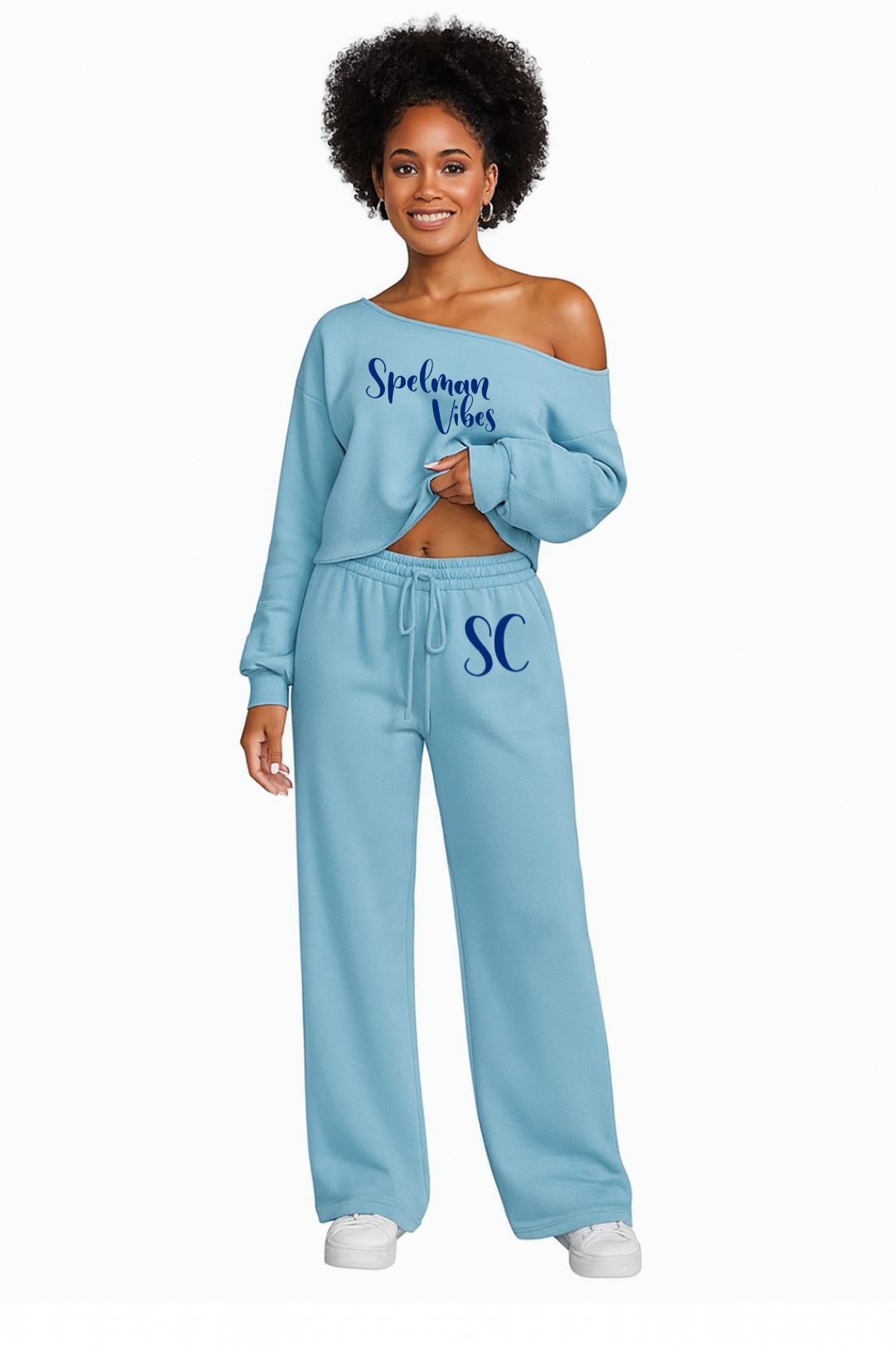 Spelman Vibes off the shoulder sweatershirt jogger set