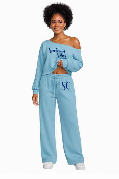 Spelman Vibes off the shoulder sweatershirt jogger set