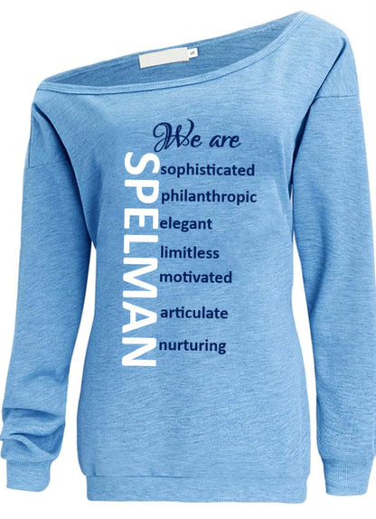 We are Spelman off the shoulder sweatshirt