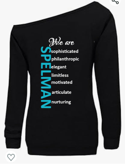 We are Spelman off the shoulder sweatshirt